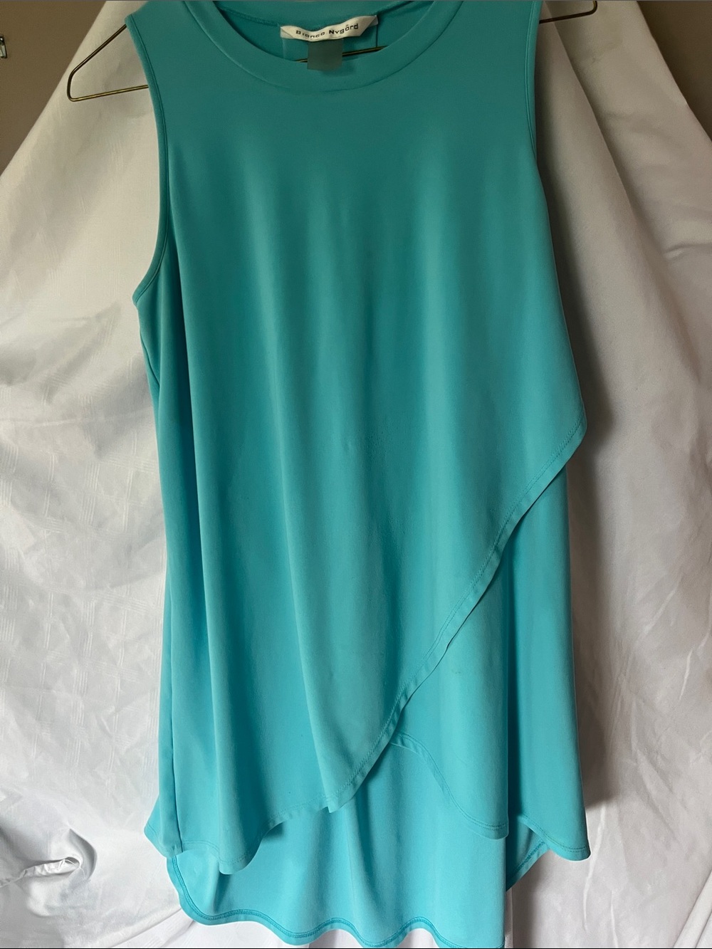 Bianca NygArd Sleeveless Aqua Asymmetrical Layered Tunic Top